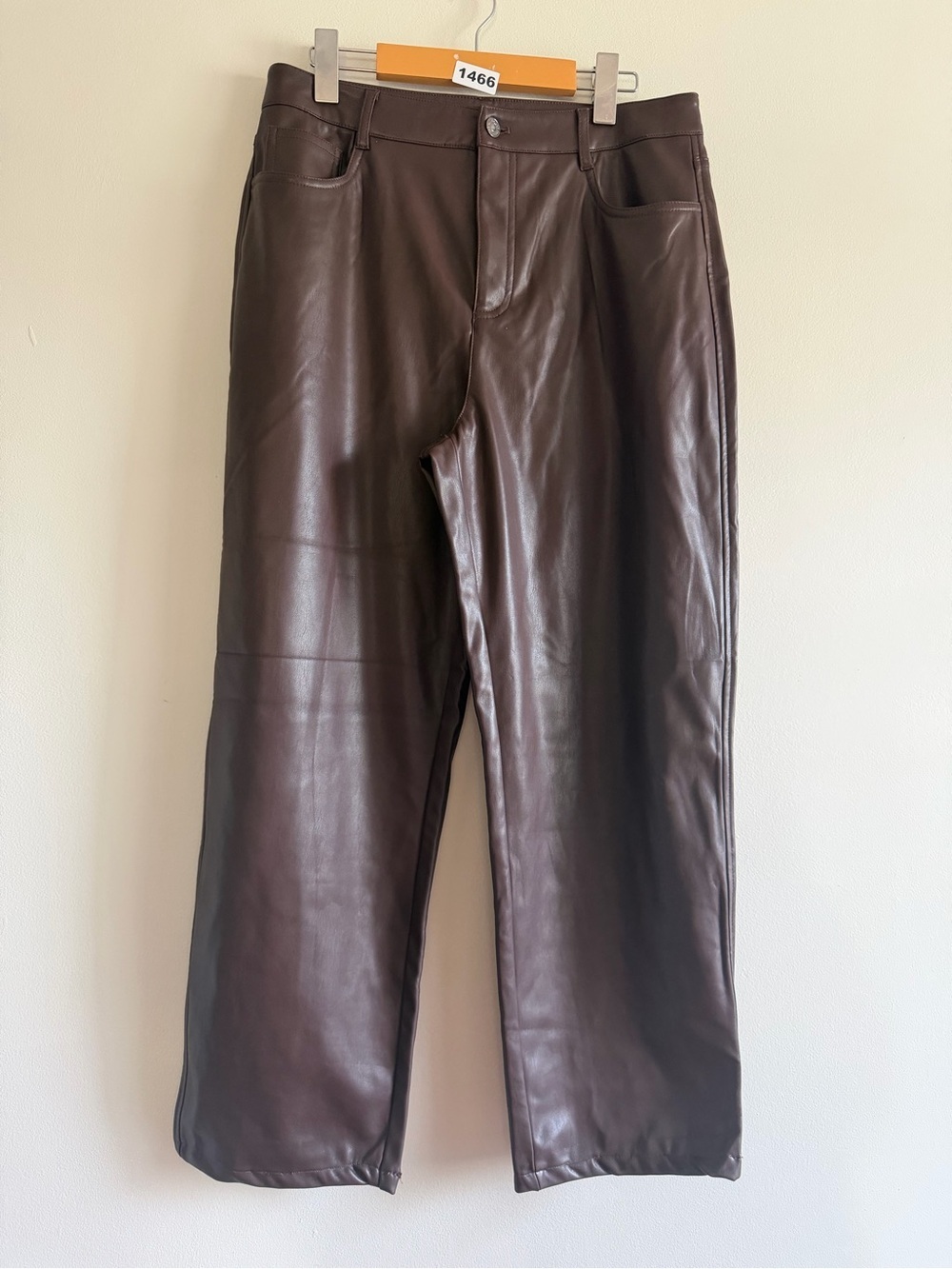 Joe Fresh Womens Dark Brown Faux Leather Straight / Wide Leg Relaxed Trousers